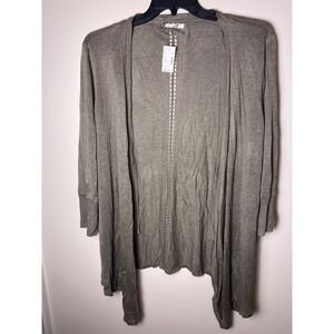 Maurices Womens XL Olive Grey Open Front Pointelle Back Cardigan Sweater NWT